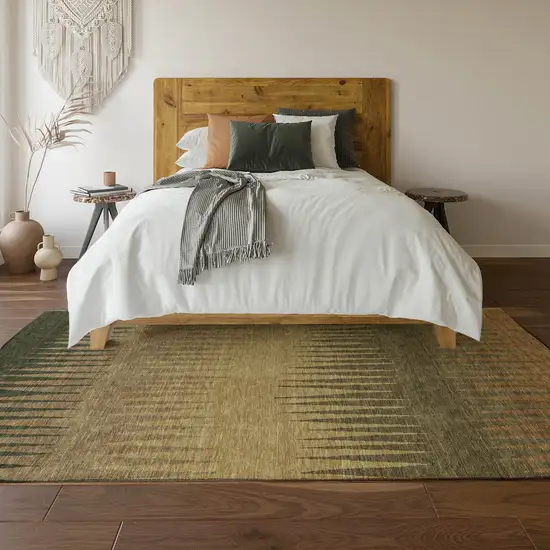 Brown Gold And Taupe Striped Washable Area Rug With UV Protection Photo 5