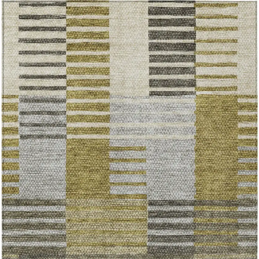 Brown Gold And Taupe Striped Washable Indoor Outdoor Area Rug Photo 5