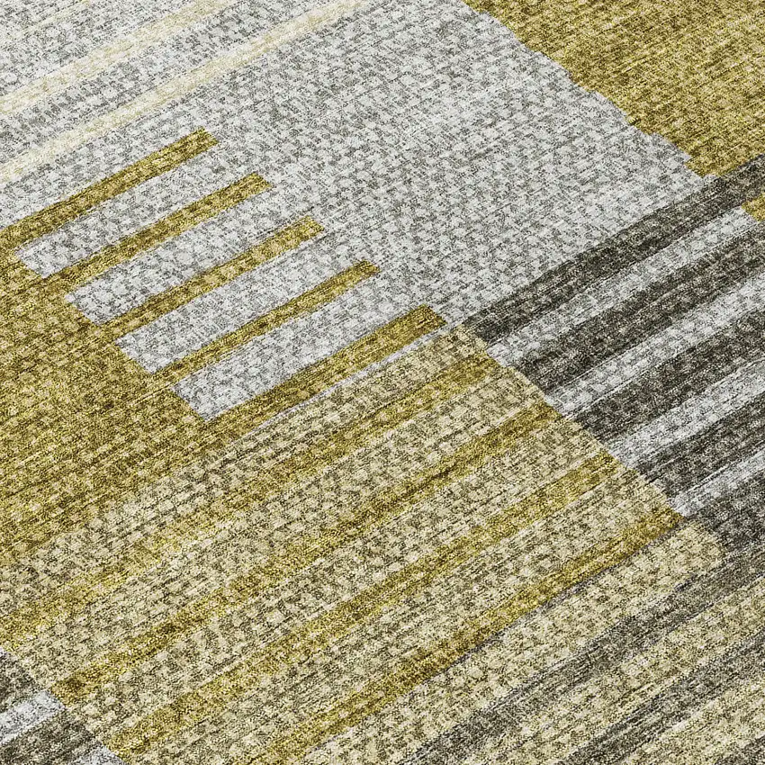 Brown Gold And Taupe Striped Washable Indoor Outdoor Area Rug Photo 7