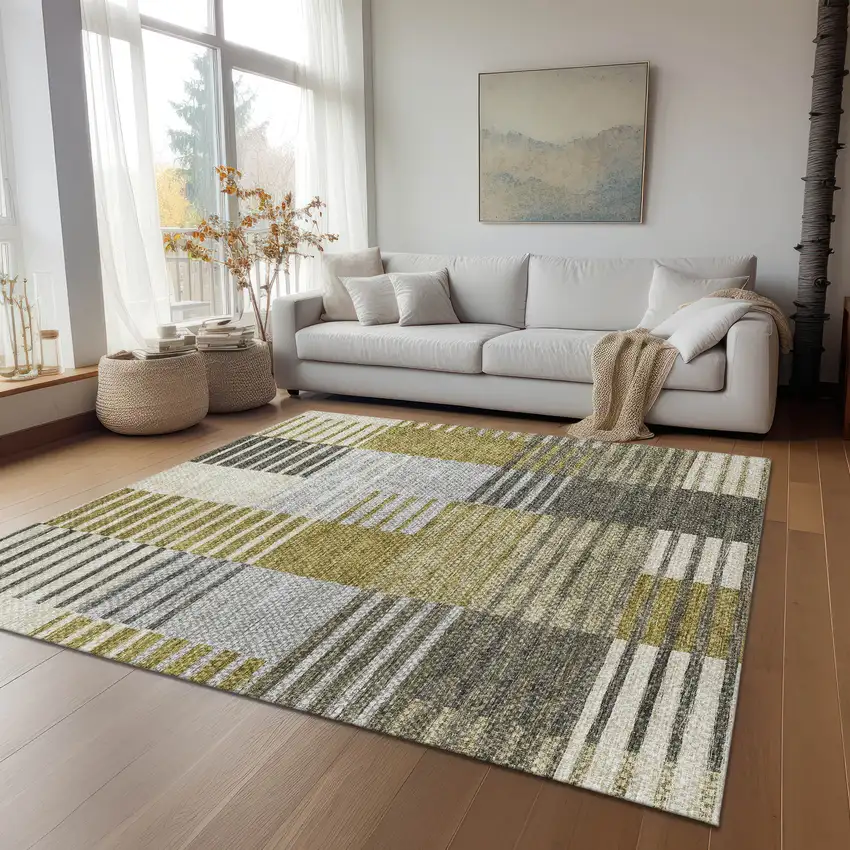 Brown Gold And Taupe Striped Washable Indoor Outdoor Area Rug Photo 9