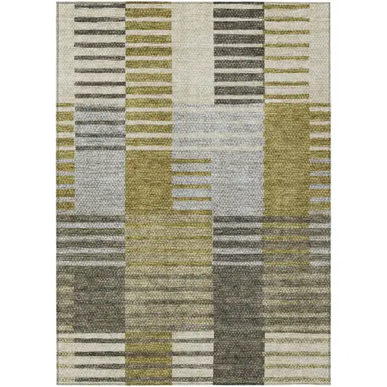 Brown Gold And Taupe Striped Washable Indoor Outdoor Area Rug Photo 2