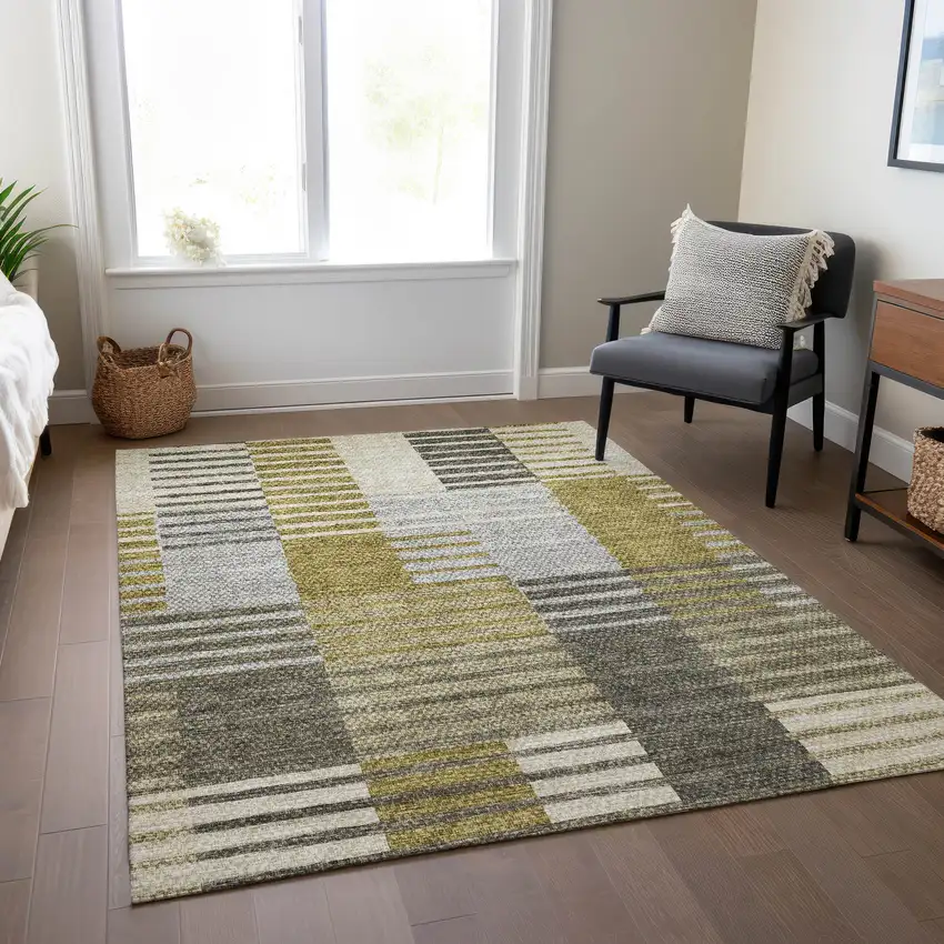 Brown Gold And Taupe Striped Washable Indoor Outdoor Area Rug Photo 8