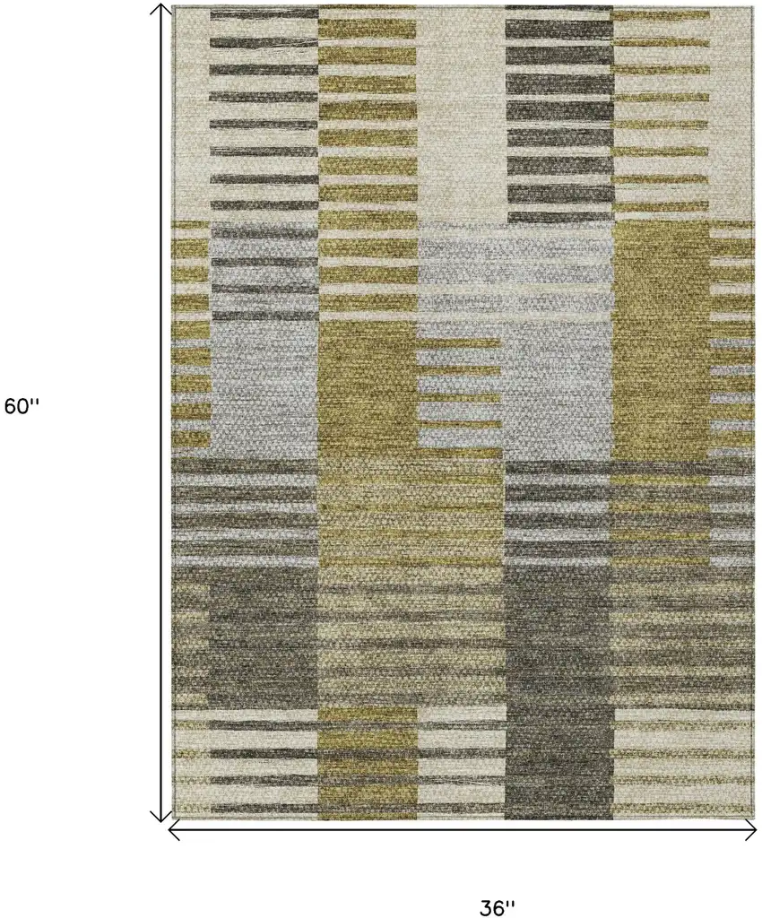 Brown Gold And Taupe Striped Washable Indoor Outdoor Area Rug Photo 3
