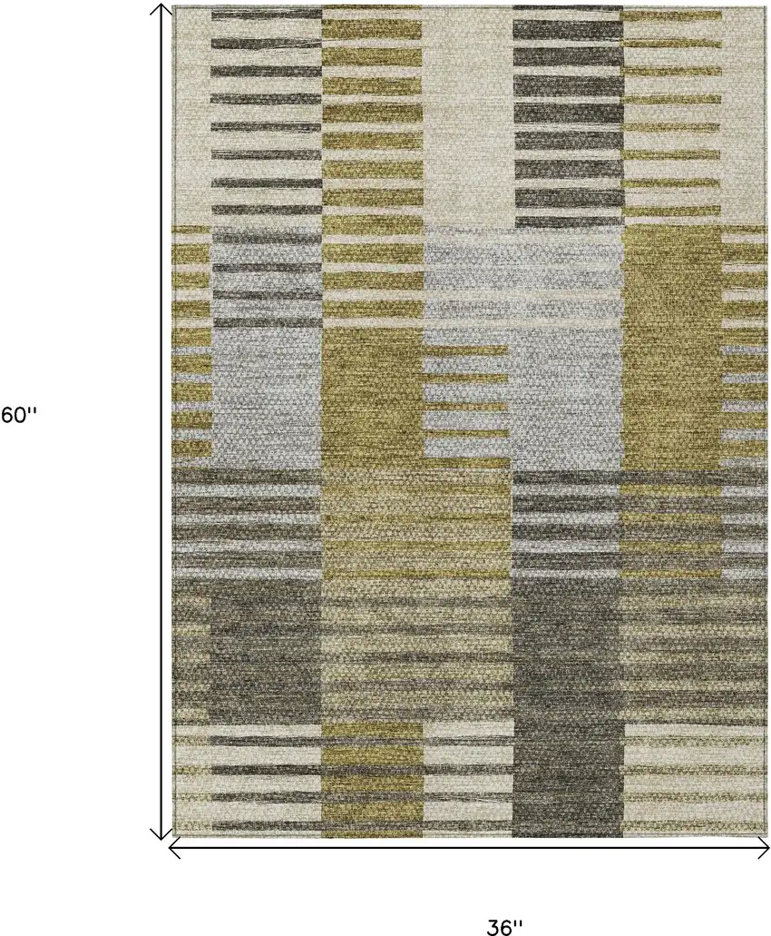 Brown Gold And Taupe Striped Washable Indoor Outdoor Area Rug Photo 3