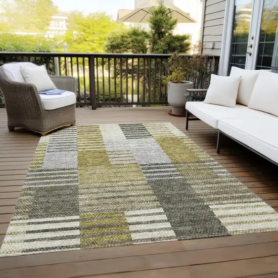 Brown Gold And Taupe Striped Washable Indoor Outdoor Area Rug Photo 9
