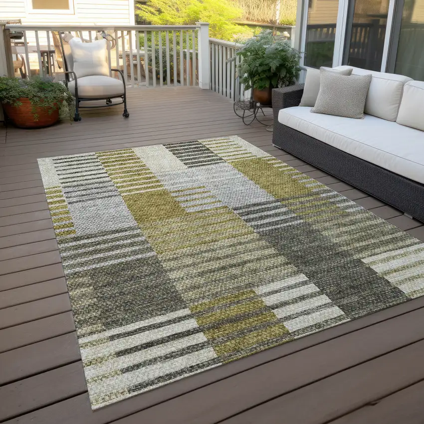 Brown Gold And Taupe Striped Washable Indoor Outdoor Area Rug Photo 7