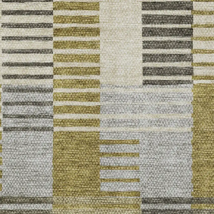 Brown Gold And Taupe Striped Washable Indoor Outdoor Area Rug Photo 5