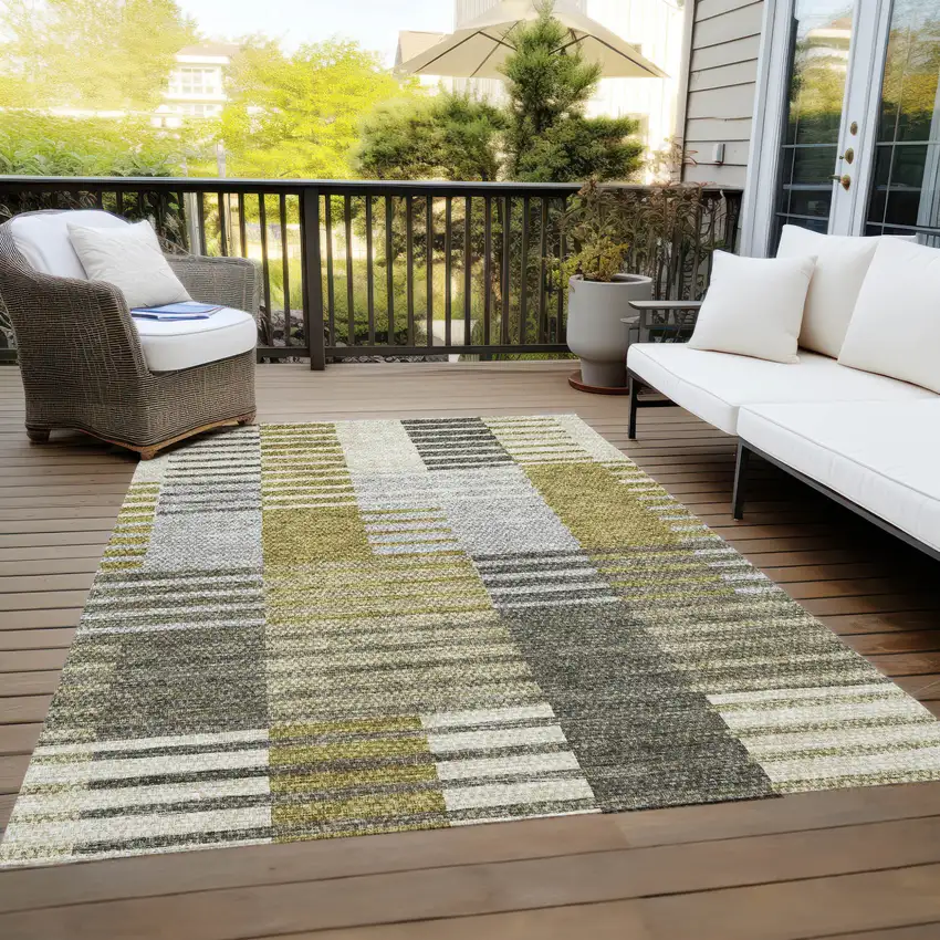 Brown Gold And Taupe Striped Washable Indoor Outdoor Area Rug Photo 9