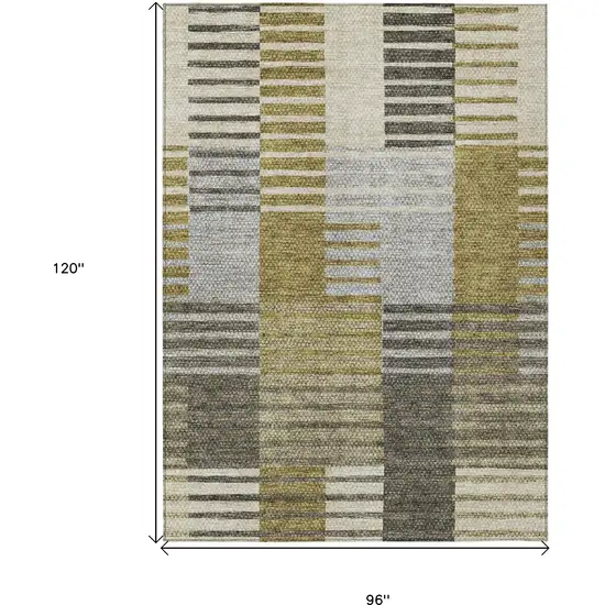 Brown Gold And Taupe Striped Washable Indoor Outdoor Area Rug Photo 3