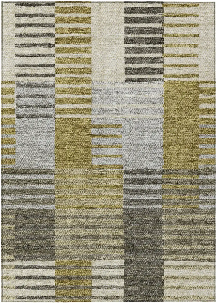 Brown Gold And Taupe Striped Washable Indoor Outdoor Area Rug Photo 2