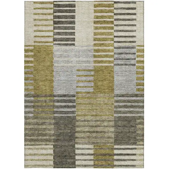 Brown Gold And Taupe Striped Washable Indoor Outdoor Area Rug Photo 6