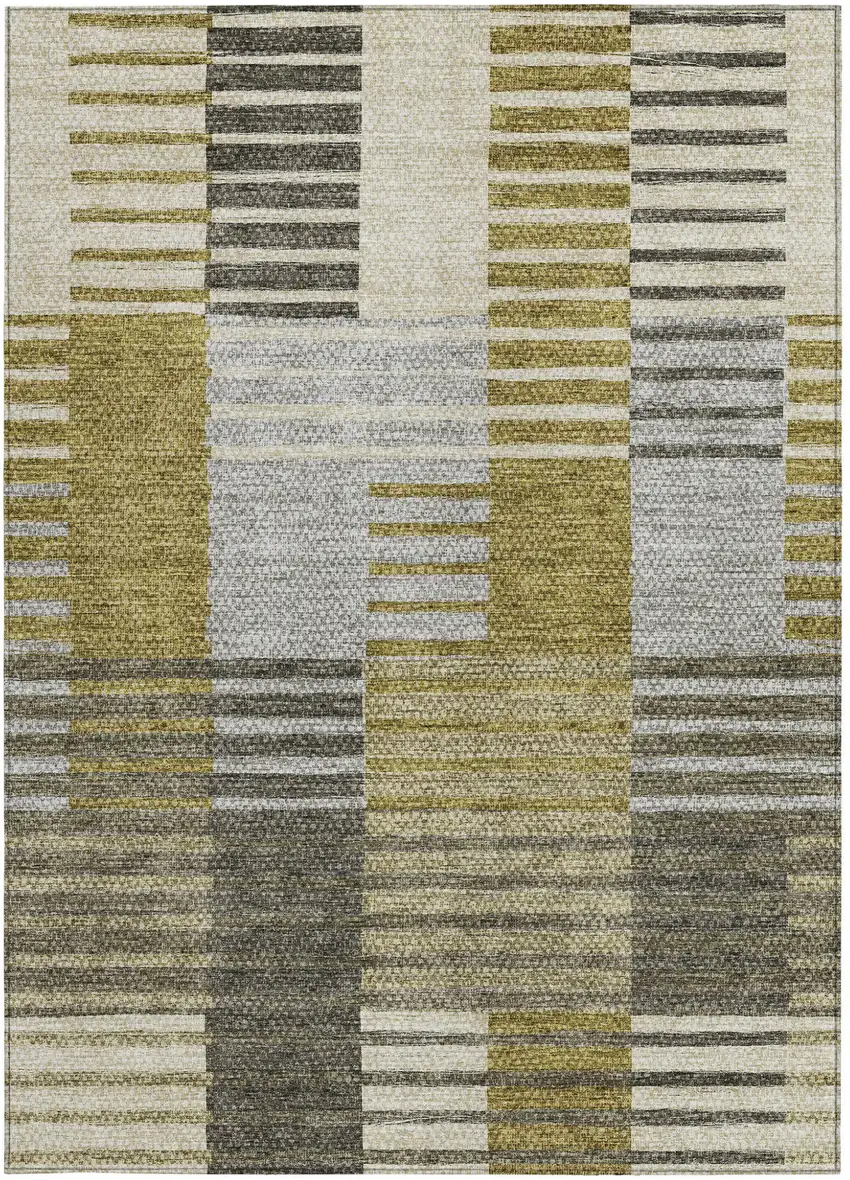 Brown Gold And Taupe Striped Washable Indoor Outdoor Area Rug Photo 6