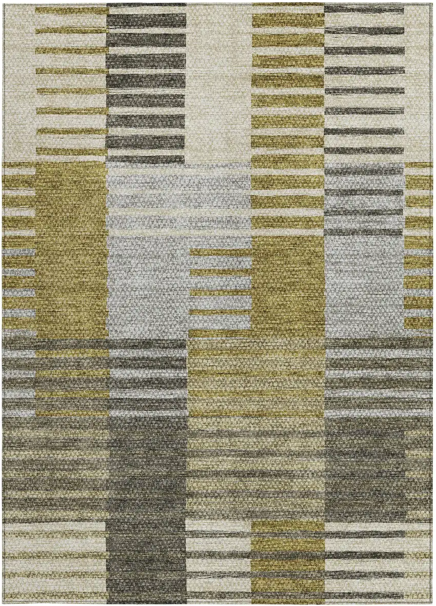 Brown Gold And Taupe Striped Washable Indoor Outdoor Area Rug Photo 6