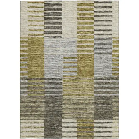 Brown Gold And Taupe Striped Washable Indoor Outdoor Area Rug Photo 6