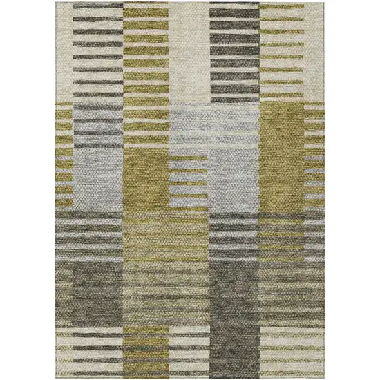 Brown Gold And Taupe Striped Washable Indoor Outdoor Area Rug Photo 2