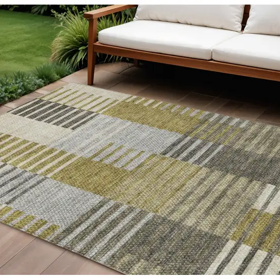 Brown Gold And Taupe Striped Washable Indoor Outdoor Area Rug Photo 1