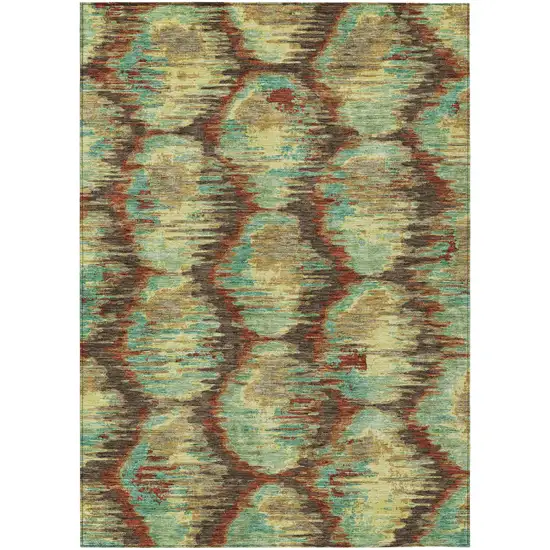 Brown Gold And Teal Blue Abstract Washable Indoor Outdoor Area Rug Photo 2