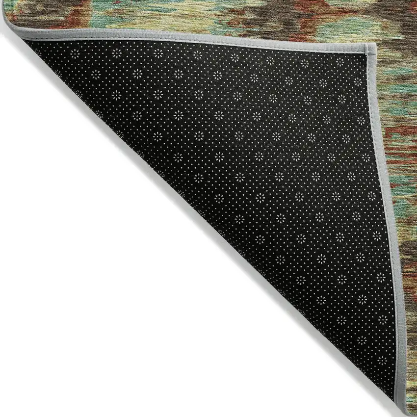 Brown Gold And Teal Blue Abstract Washable Indoor Outdoor Area Rug Photo 2