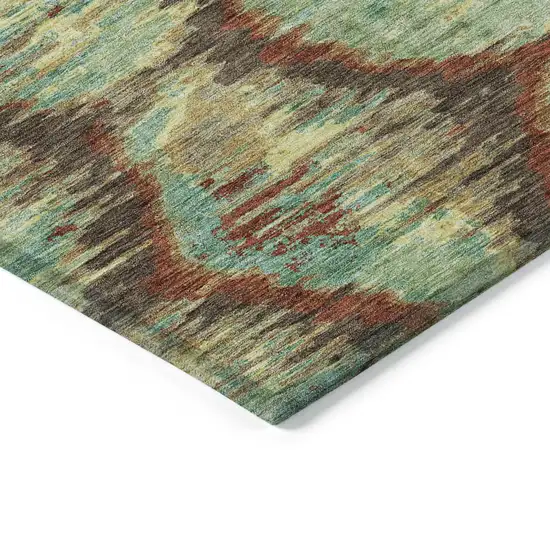 Brown Gold And Teal Blue Abstract Washable Indoor Outdoor Area Rug Photo 3