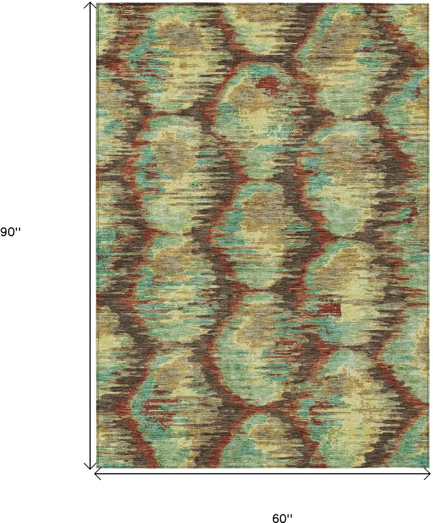 Brown Gold And Teal Blue Abstract Washable Indoor Outdoor Area Rug Photo 3