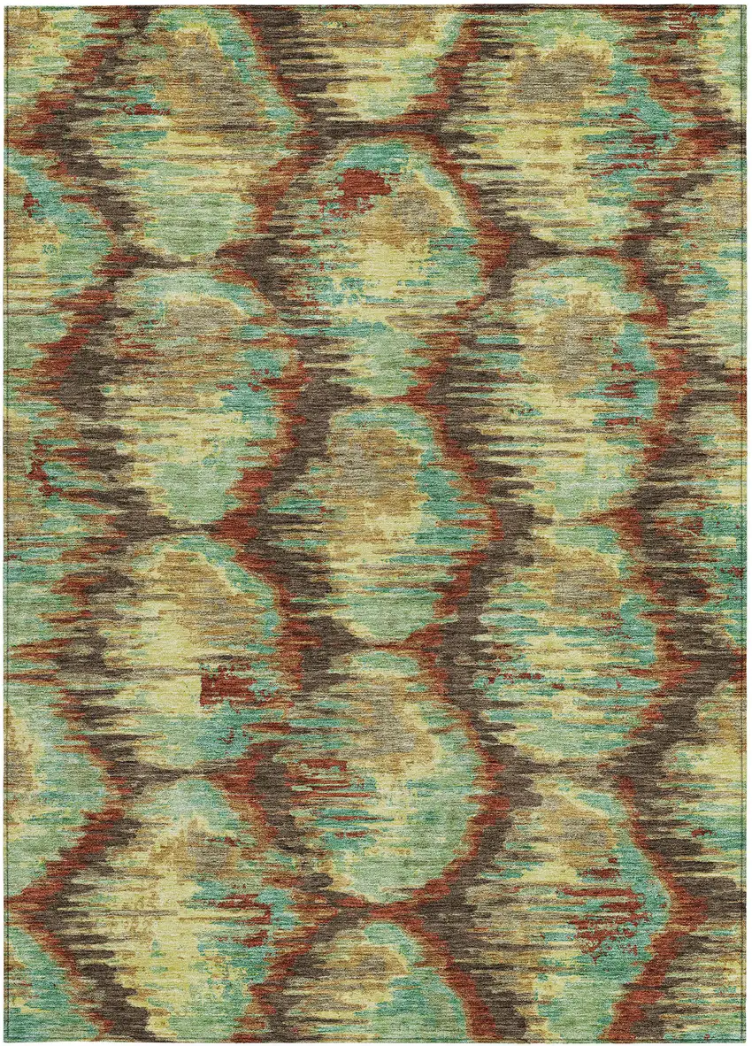Brown Gold And Teal Blue Abstract Washable Indoor Outdoor Area Rug Photo 8