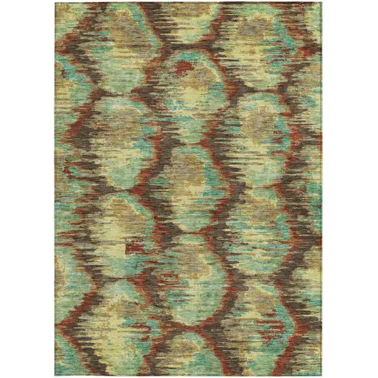 Brown Gold And Teal Blue Abstract Washable Indoor Outdoor Area Rug Photo 8