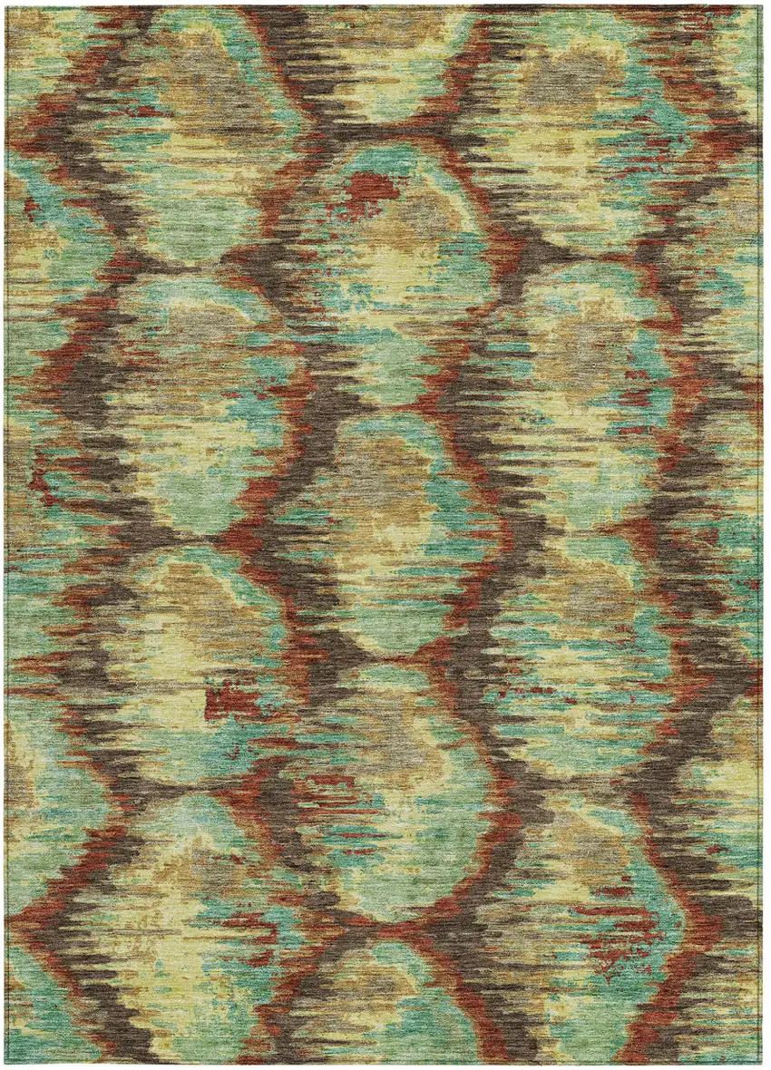 Brown Gold And Teal Blue Abstract Washable Indoor Outdoor Area Rug Photo 8