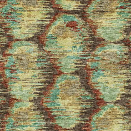 Brown Gold And Teal Blue Abstract Washable Indoor Outdoor Area Rug Photo 5