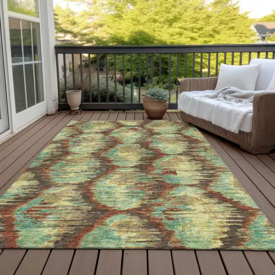 Brown Gold And Teal Blue Abstract Washable Indoor Outdoor Area Rug Photo 7