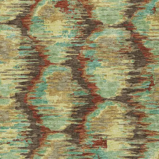 Brown Gold And Teal Blue Abstract Washable Indoor Outdoor Area Rug Photo 5