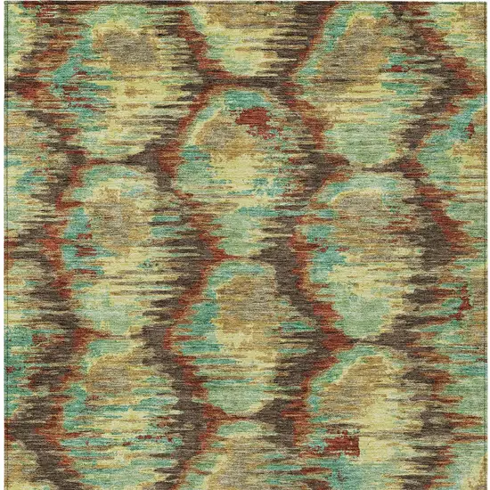 Brown Gold And Teal Blue Abstract Washable Indoor Outdoor Area Rug Photo 6