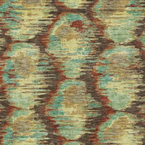 Brown Gold And Teal Blue Abstract Washable Indoor Outdoor Area Rug Photo 5