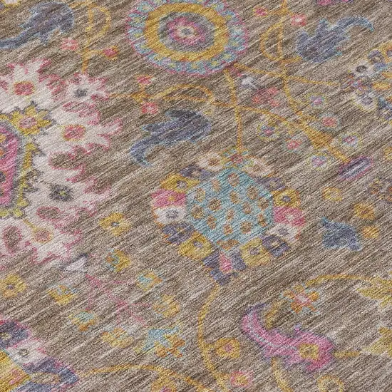 Brown Gold And Teal Blue Medallion Washable Indoor Outdoor Area Rug Photo 5