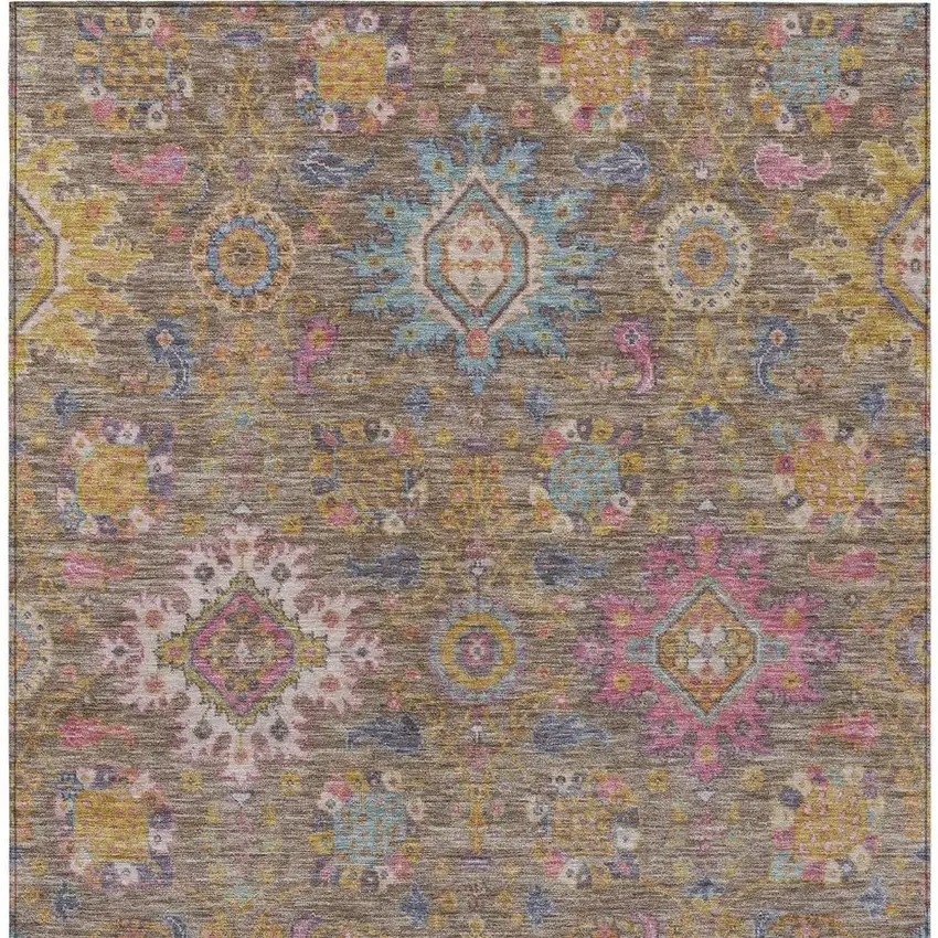 Brown Gold And Teal Blue Medallion Washable Indoor Outdoor Area Rug Photo 3