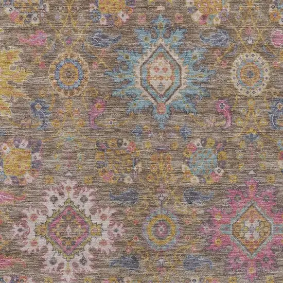 Brown Gold And Teal Blue Medallion Washable Indoor Outdoor Area Rug Photo 6