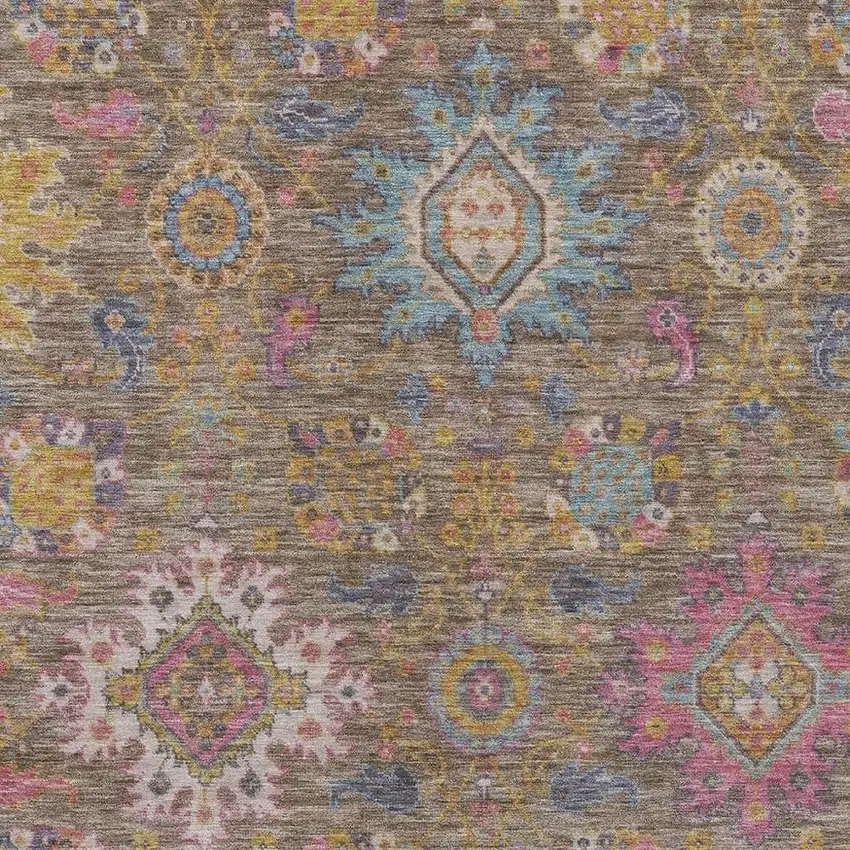 Brown Gold And Teal Blue Medallion Washable Indoor Outdoor Area Rug Photo 6