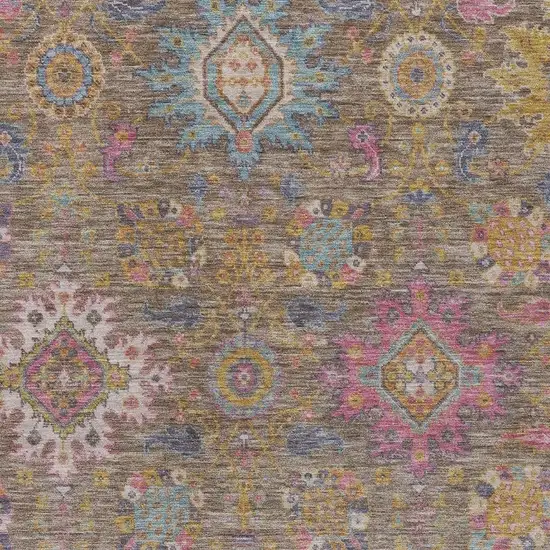 Brown Gold And Teal Blue Medallion Washable Indoor Outdoor Area Rug Photo 6