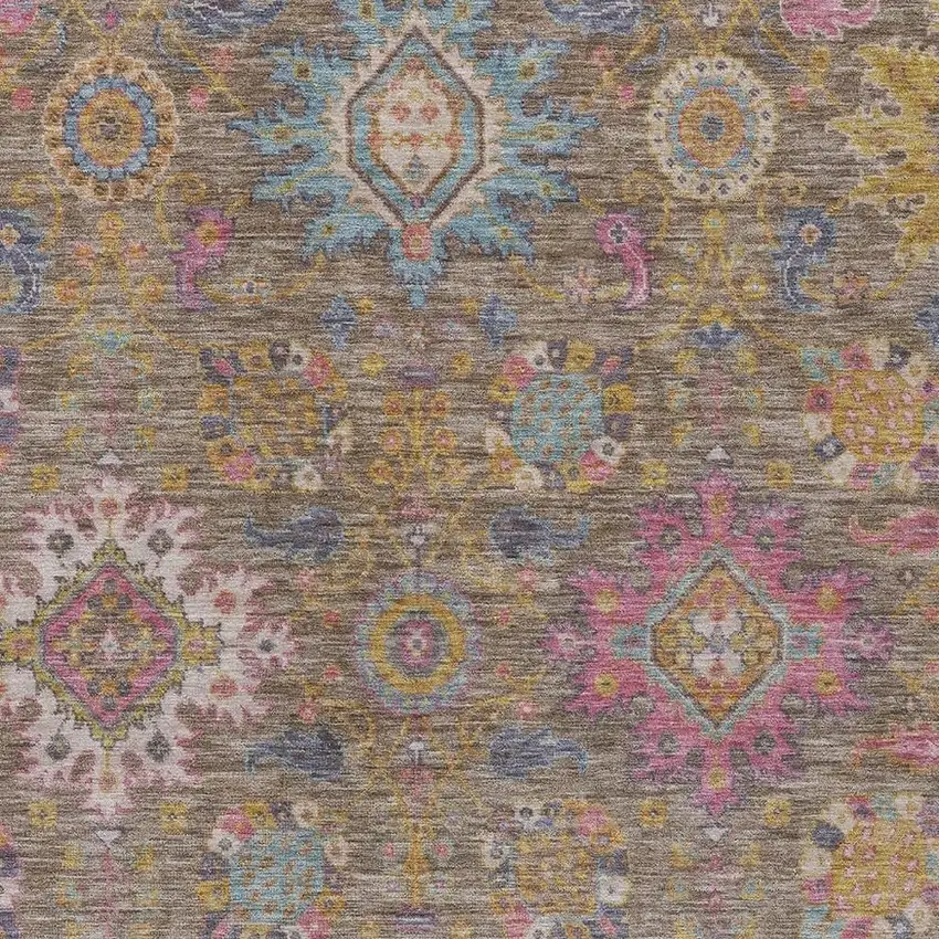 Brown Gold And Teal Blue Medallion Washable Indoor Outdoor Area Rug Photo 6