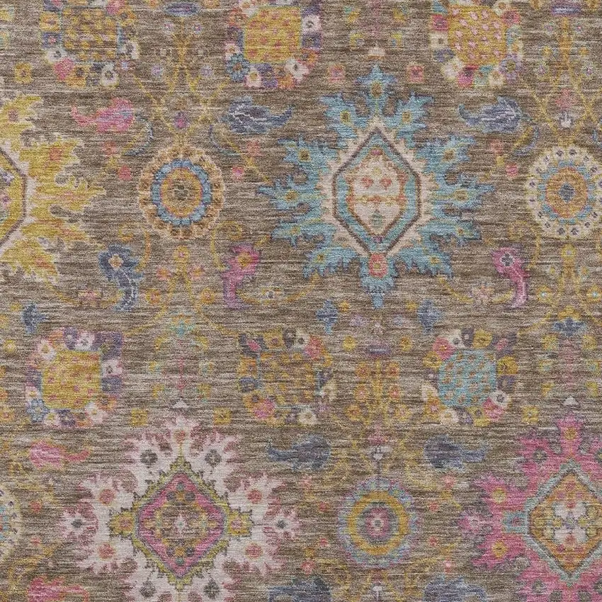 Brown Gold And Teal Blue Medallion Washable Indoor Outdoor Area Rug Photo 6