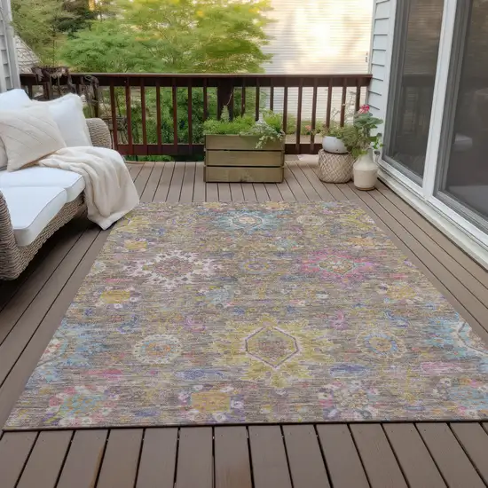 Brown Gold And Teal Blue Medallion Washable Indoor Outdoor Area Rug Photo 7