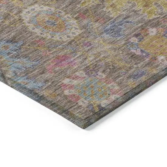 Brown Gold And Teal Blue Medallion Washable Indoor Outdoor Area Rug Photo 5