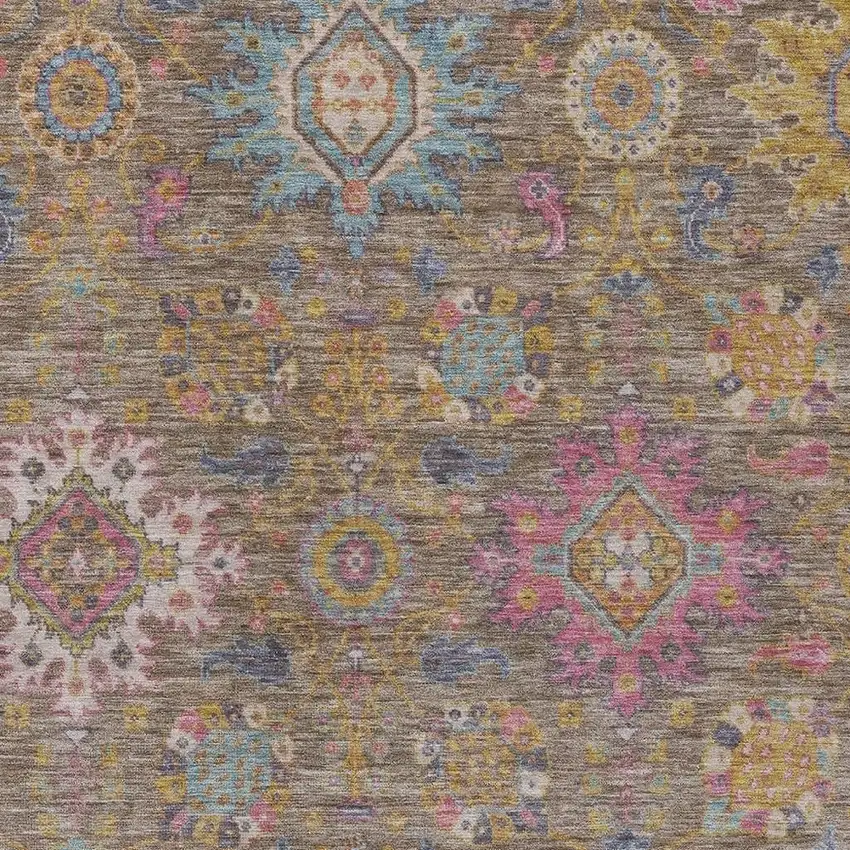 Brown Gold And Teal Blue Medallion Washable Indoor Outdoor Area Rug Photo 6