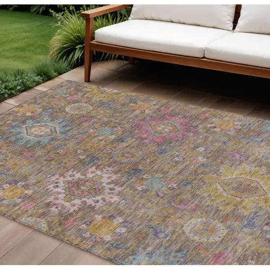 Brown Gold And Teal Blue Medallion Washable Indoor Outdoor Area Rug Photo 2