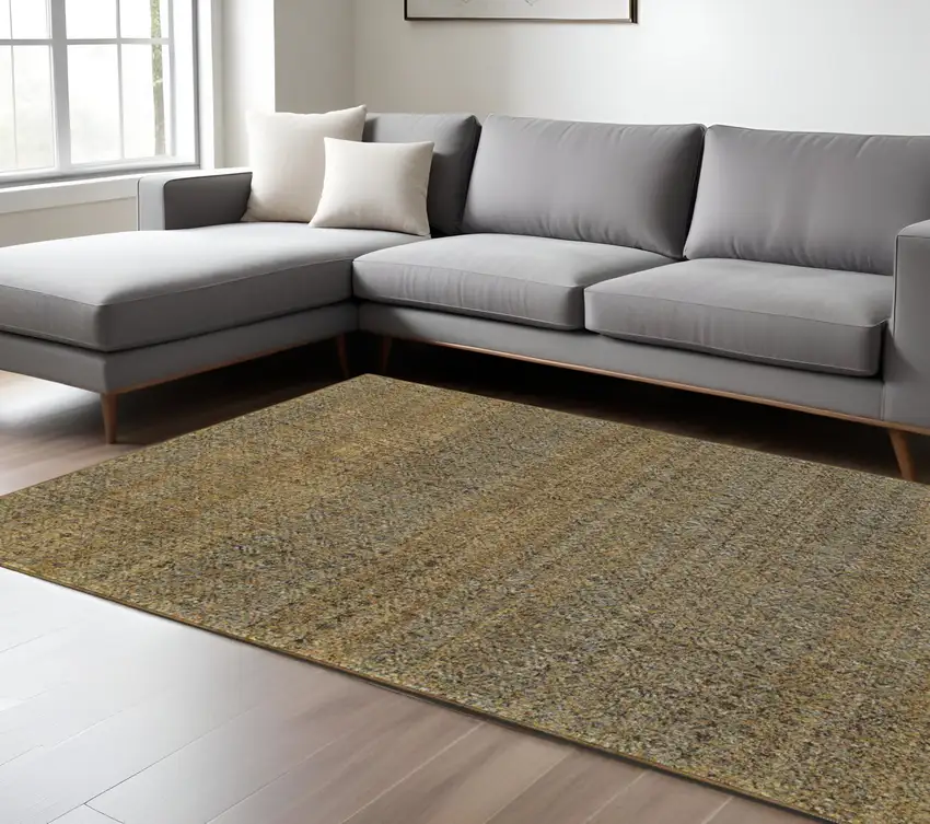 Green And Gold Geometric Distressed Area Rug Photo 1