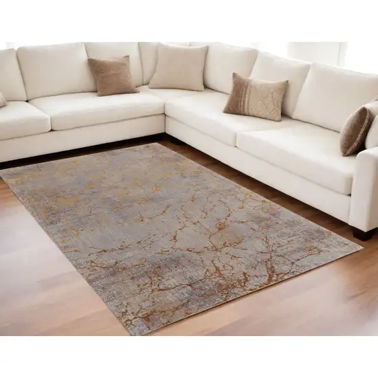 Brown Gold and Gray Abstract Power Loom Area Rug Photo 1