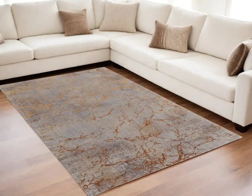 Brown Gold and Gray Abstract Power Loom Area Rug Photo 1