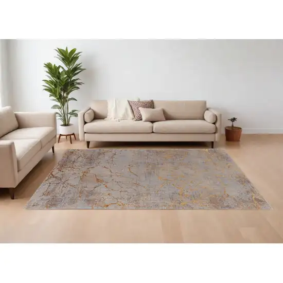 Brown Gold and Gray Abstract Power Loom Area Rug Photo 1