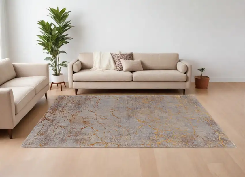 Brown Gold and Gray Abstract Power Loom Area Rug Photo 1