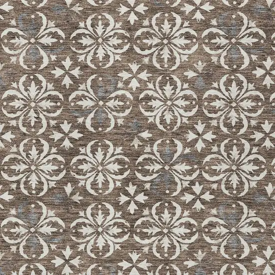 Brown Gray And Beige Floral Washable Indoor Outdoor Area Rug Photo 5