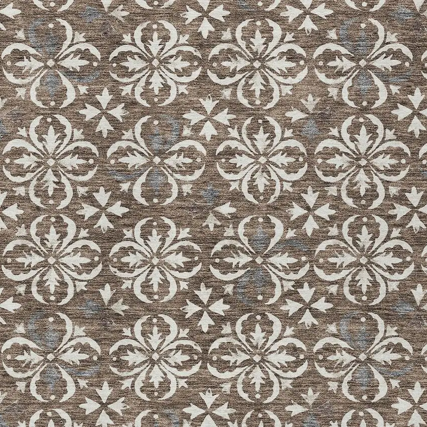 Brown Gray And Beige Floral Washable Indoor Outdoor Area Rug Photo 5